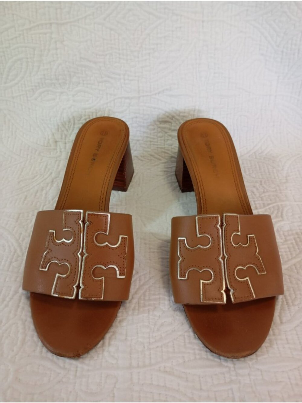 Tory Burch Tan Leather Miller Block Heel Sandals 6.5M